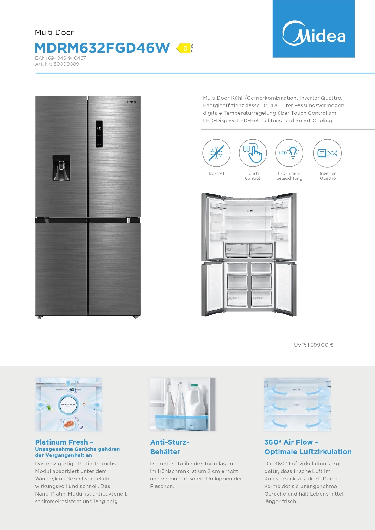 Chłodziarko-zamrażarka MIDEA MDRM632FGD46W 3