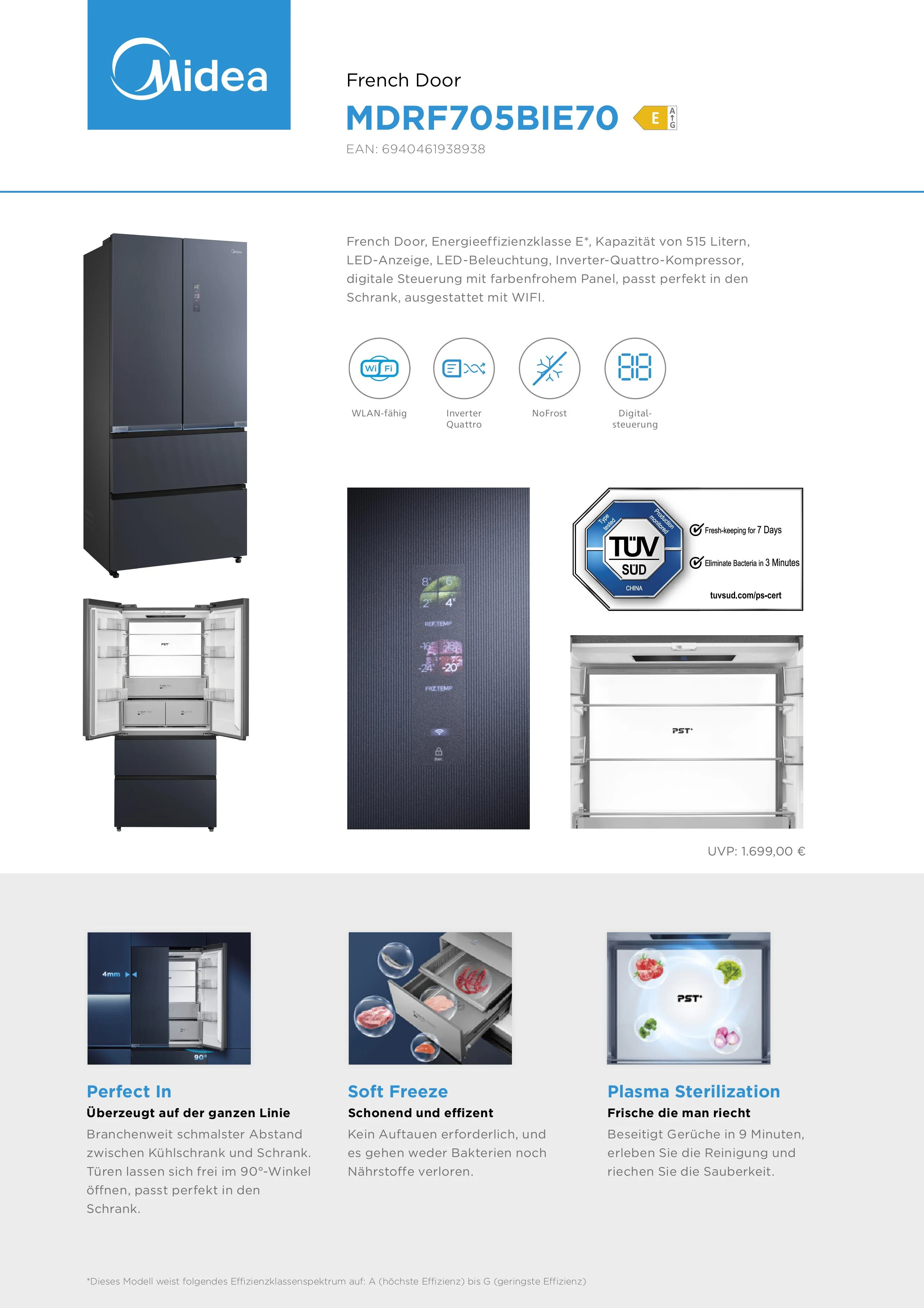 Chłodziarko-zamrażarka MIDEA MDRF705BIE70 6