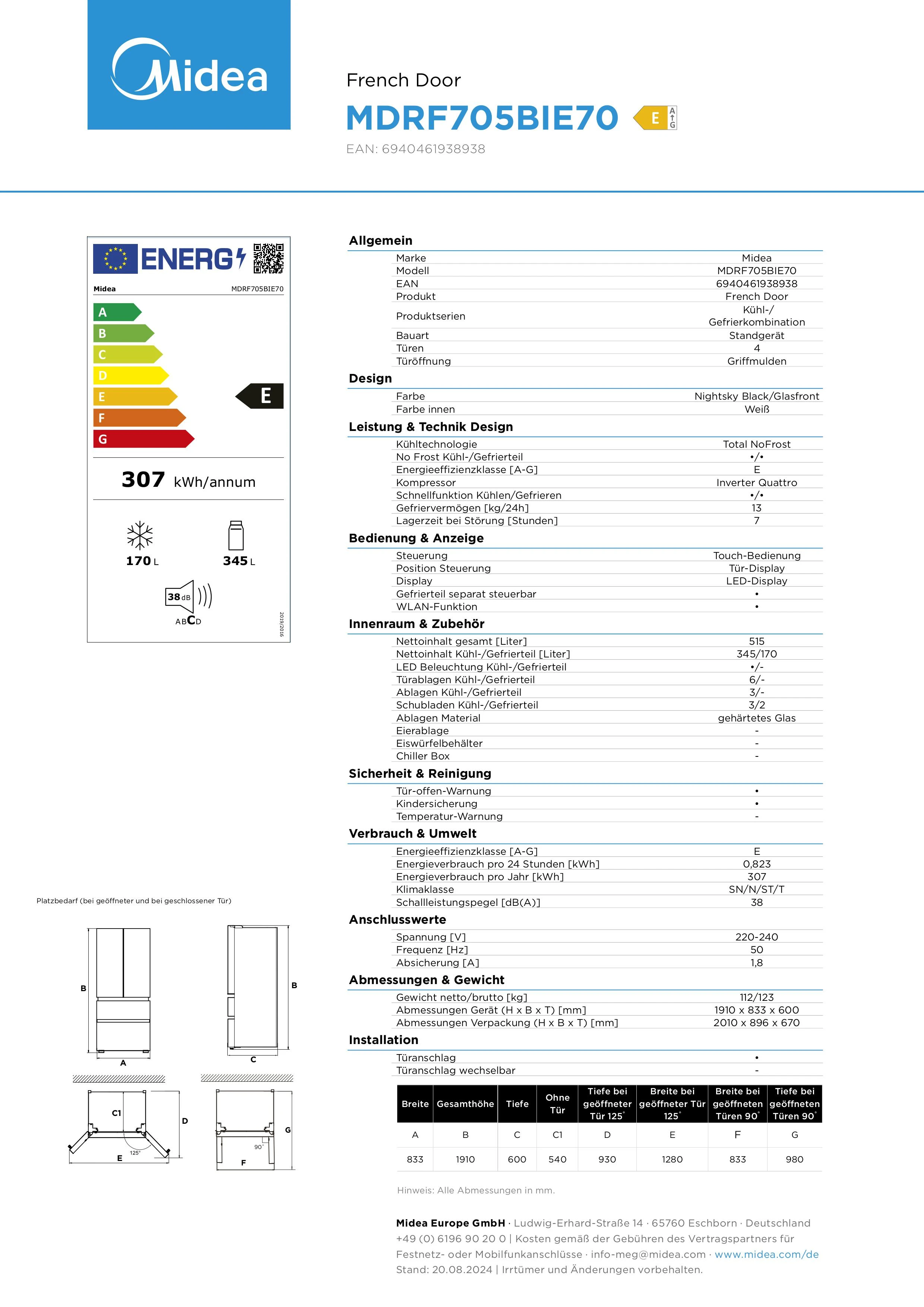 Chłodziarko-zamrażarka MIDEA MDRF705BIE70 7