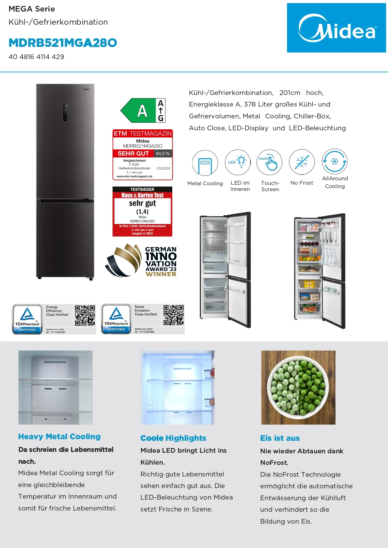 Chłodziarko-zamrażarka MIDEA MDRB521MGA28 7